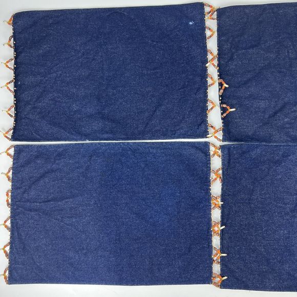 Pier 1 Placemats Set Of 9 Denim Beaded Fringe Country Boho Western Flaws - Picture 3 of 13